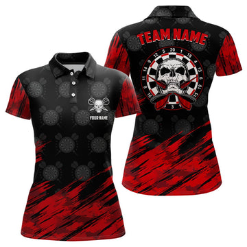 Dames Polo Shirt met Rode en Zwarte Doodskop - E936