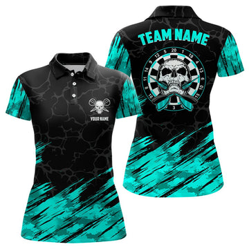 Dames Polo Shirt met Turquoise Zwarte Doodskoppen - A529