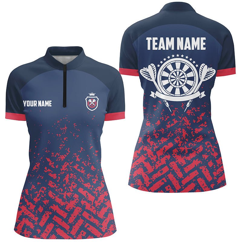 Dames 1/4 Zip Shirt in Blauw en Rood - G815