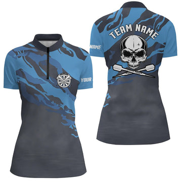 Blauwe Darts Skulls 1/4 Zip Dames Jersey Z504