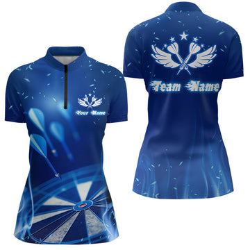Dames Blauw Vuur Ster Darts 1/4 Zip Trui V481