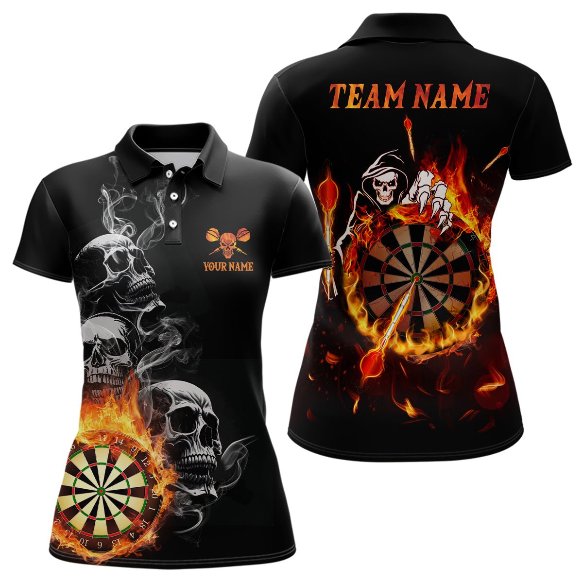 Dames Dart Polo met Vlammen en Doodshoofd I26