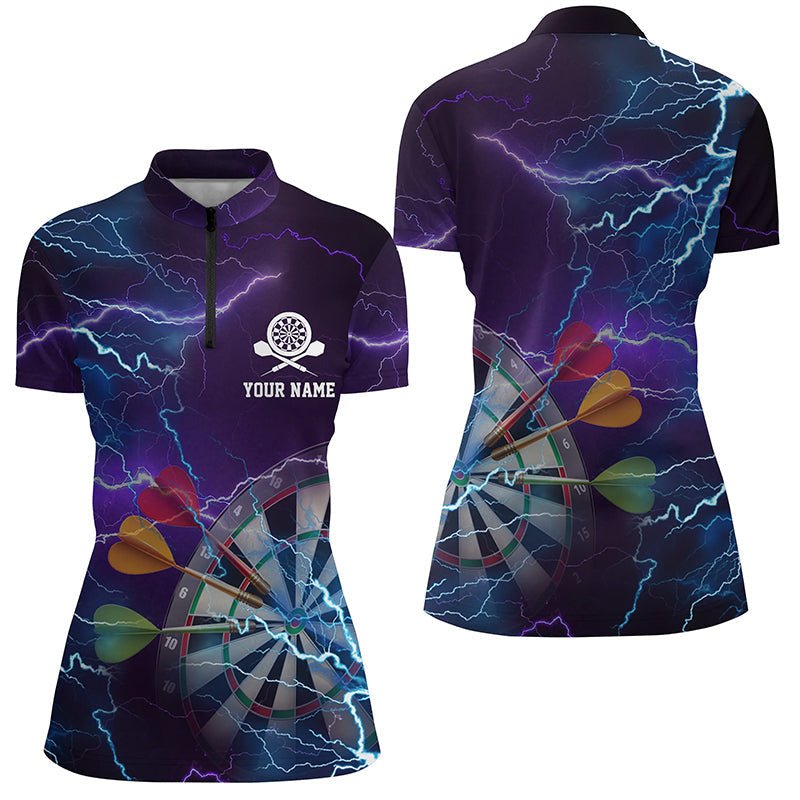 Dames Dartshirt met Bliksem en Donder - Blauw/Paarse Kwartrits LDT0358 D465