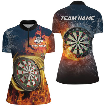 Dames Dartshirt met Water- en Vuurdesign - Kwart Rits D428