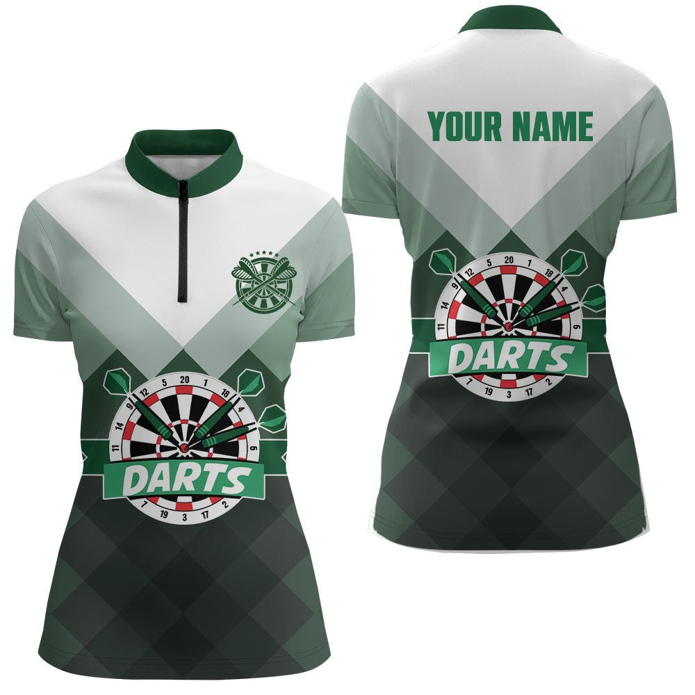 Dames Groen Verloop Geometrisch Patroon Darts 1/4 Zip Trui C20