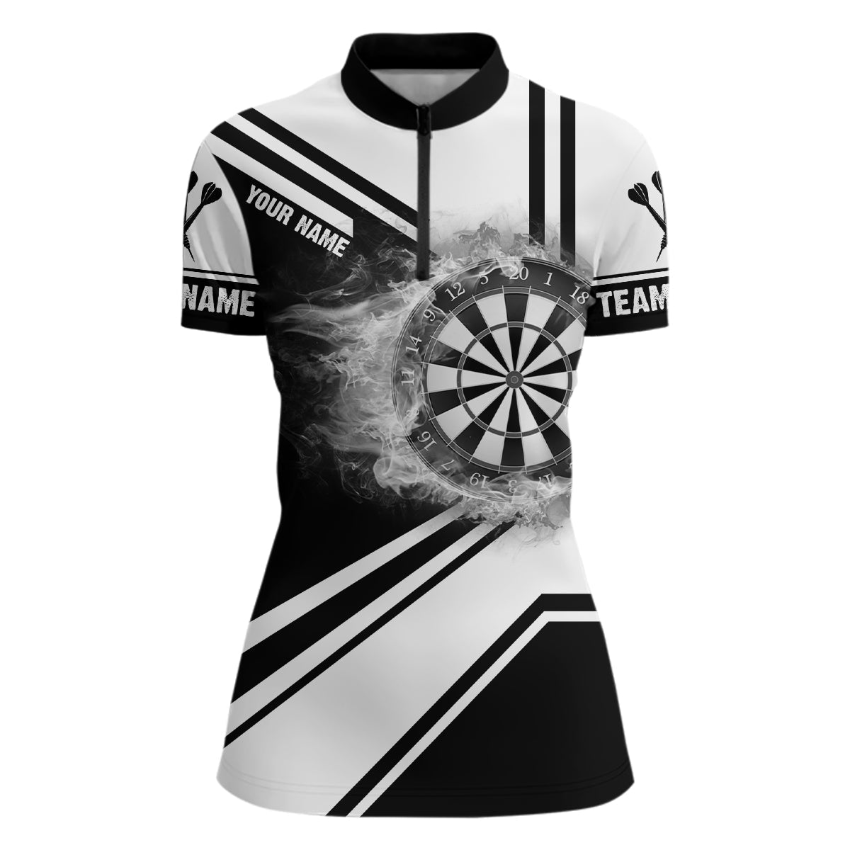 Dames Zwart-Witte Vuurvlam Dartboard 1/4 Zip Trui Q343
