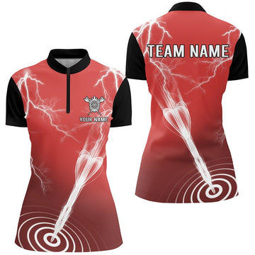 Dames Bliksem en Donder Darts 1/4 Zip Shirt in Rood en Zwart P134