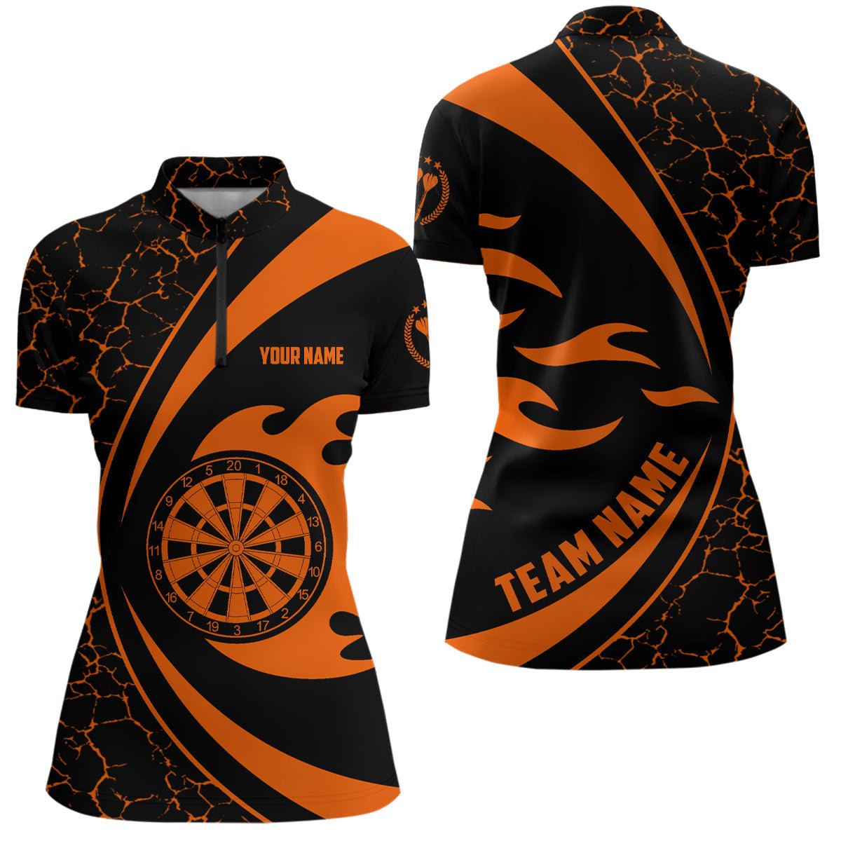 Dames Darts 1/4 Zip Shirt Oranje Vlammen Design H259