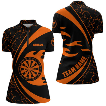 Dames Darts 1/4 Zip Shirt Oranje Vlammen Design H259