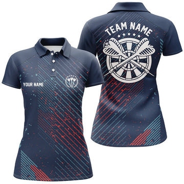 Dames Donkerblauwe Darts Poloshirt met Roodblauwe Geometrische U936