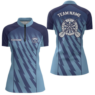 Dames Dartshirt met Blauw Verloop en Bliksemprint - V42
