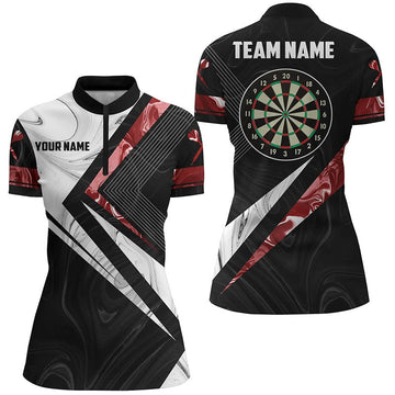 Dames Rood-Wit Rookeffect Dartshirt met Korte Rits X545