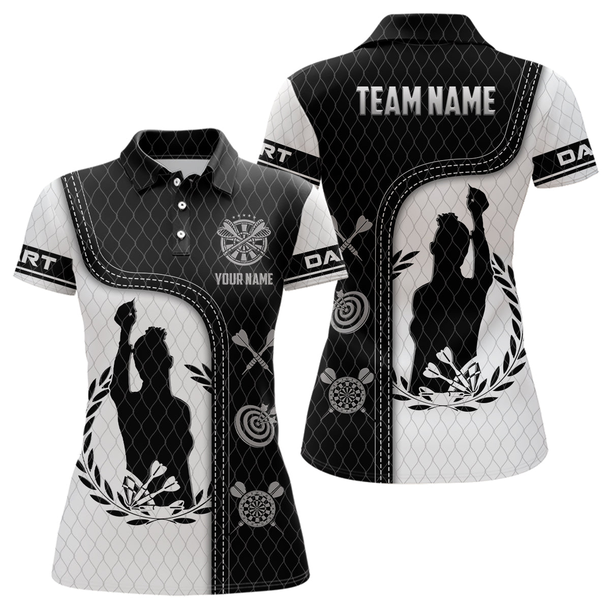 Dames 3D Darts Polo Shirt in Zwart-Wit H7282
