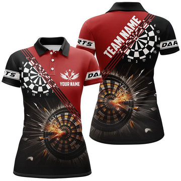 Dames Polo Shirt met Zwart-Rode Dartprint S2721
