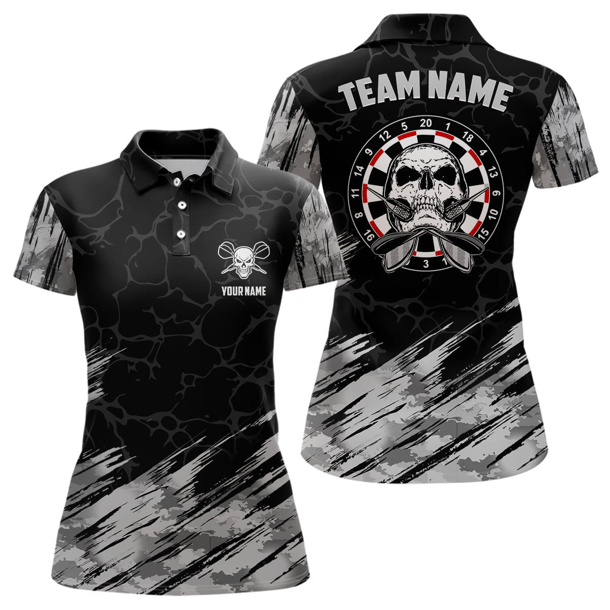 Dames Polo Shirt met Grijze Zwarte Skullprint - N649
