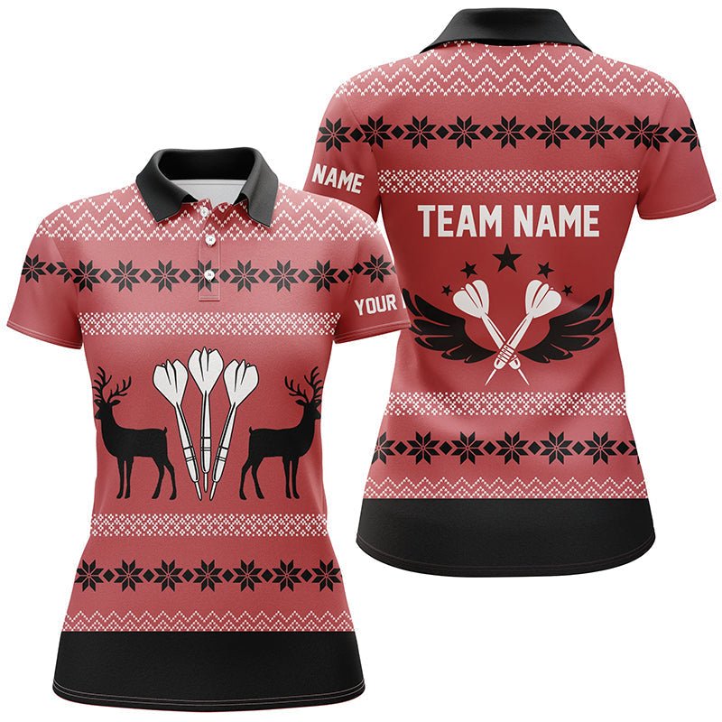 Dames Kerst Rendier Darts Poloshirt in Rood X429