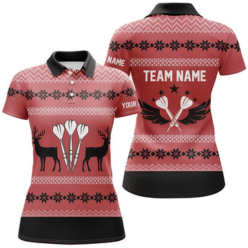 Dames Kerst Rendier Darts Poloshirt in Rood X429
