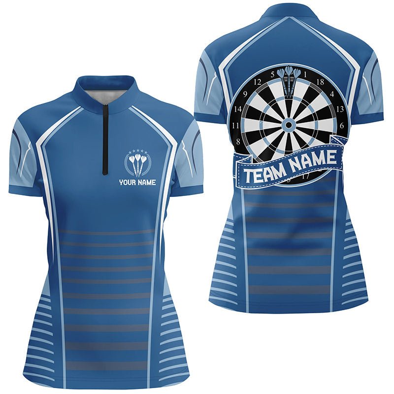 Dames Darts Poloshirt met Rits in Blauw Q741