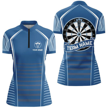 Dames Darts Poloshirt met Rits in Blauw Q741