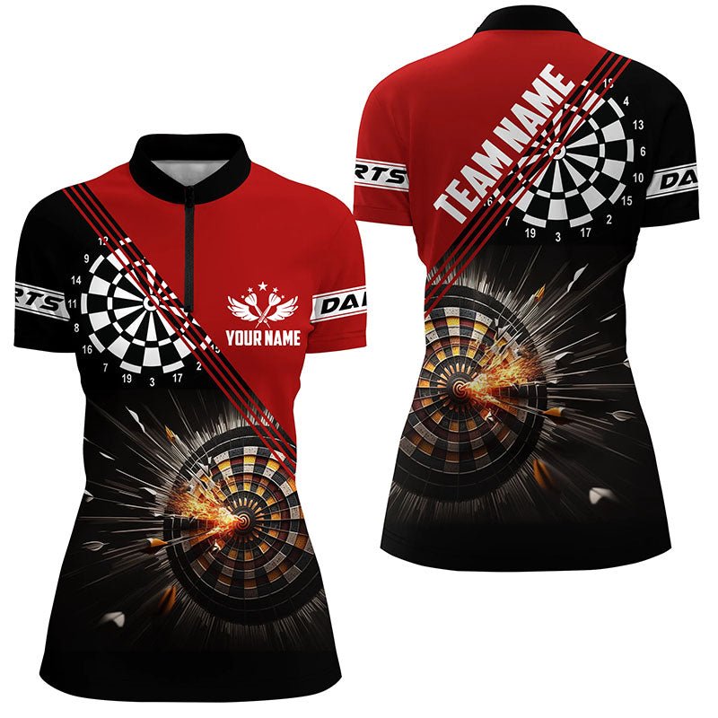 Dames Dartshirt met Kwartrits in Zwart en Rood C757