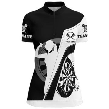 Dames Dartshirt met Zwart-Wit Print en Kwartrits F267