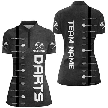 Dames Zwart-Witte 3D Print Dartshirt met 1/4 Rits X545