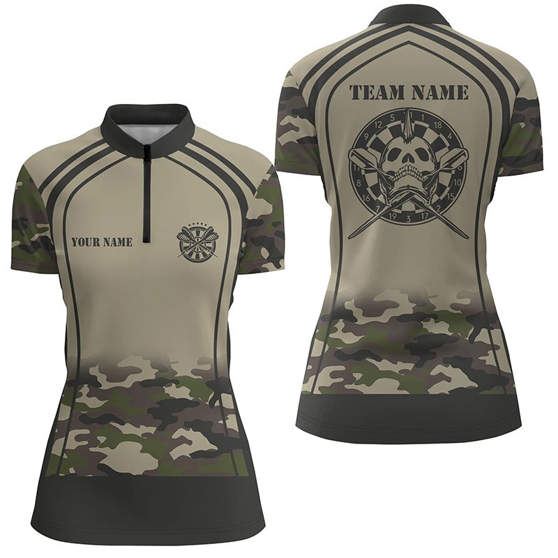 Dames Darts Shirt met Camouflage en Schedelontwerp - 1/4 Rits I629