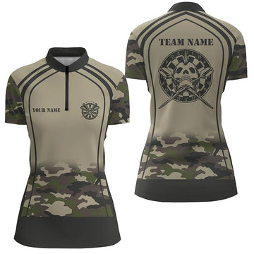 Dames Darts Shirt met Camouflage en Schedelontwerp - 1/4 Rits I629