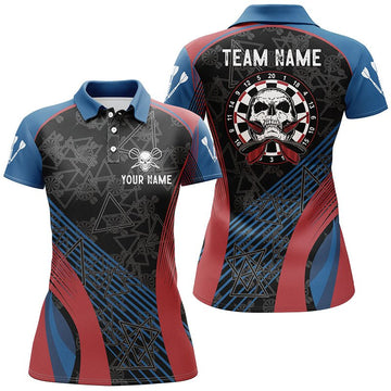 Dames Polo Shirt met Skulls in Blauw en Rood - A145