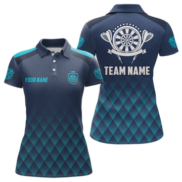 Dames Poloshirt in Marineblauw met Geometrisch Patroon L330