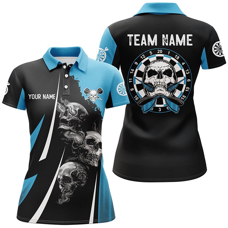 Dames Polo Shirt met Zwarte en Blauwe Doodskop H758
