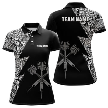 D896 Darts Polo Shirt met Zwart-Witte Bliksem Tribal Print voor Dames