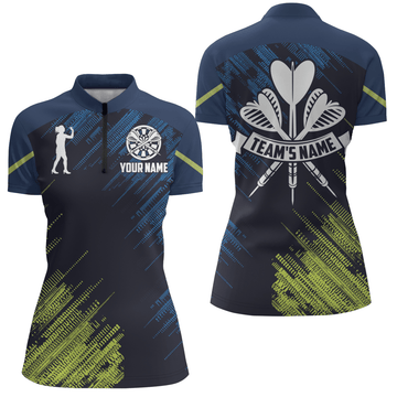 Dames Groen en Blauw Dartshirt met 1/4 Rits S423