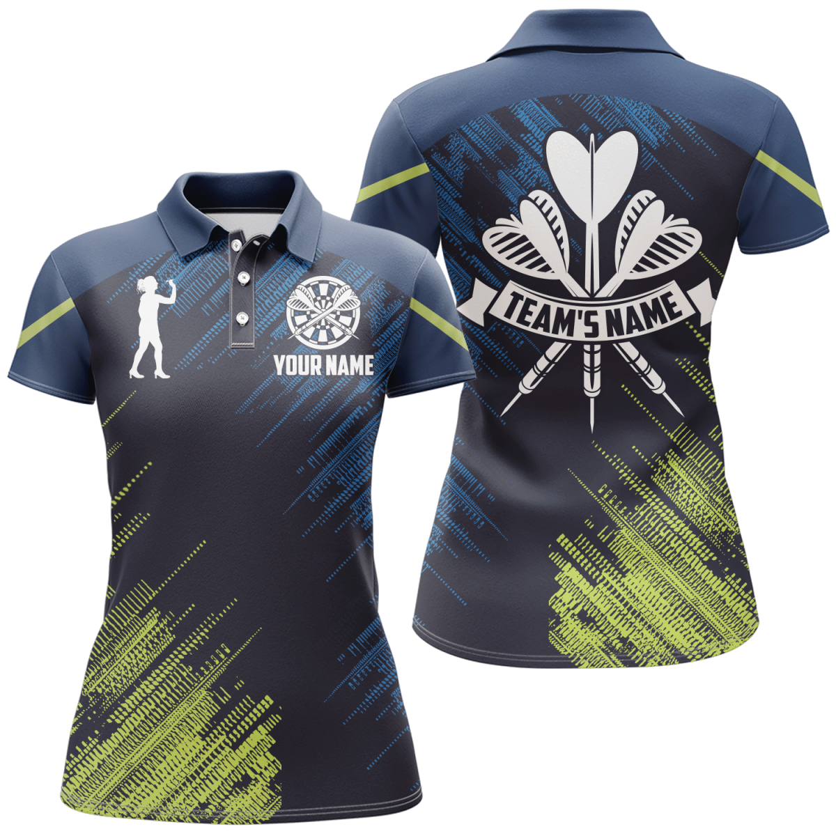 Dames Darts Polo Shirt in Groen en Blauw N88