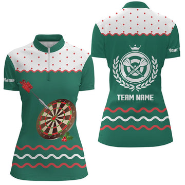Dames Groene Kerst Dartshirt met Rits X354
