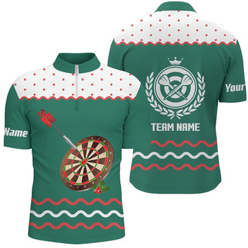 Heren Groen Kerst Darts Poloshirt met Rits P87