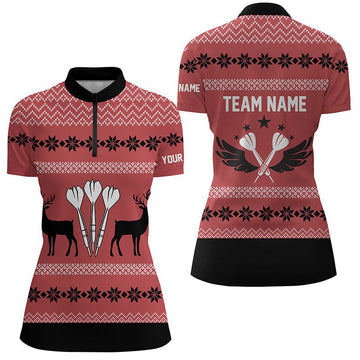 Dames Kerst Rendier Rood 1/4 Zip Darts Jersey O766