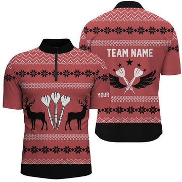 Heren Kerst Rendier Rood 1/4 Zip Darts Shirt L798