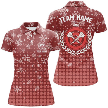 Dames Rode Kerst Darts Polo met Sneeuwvlokken L223