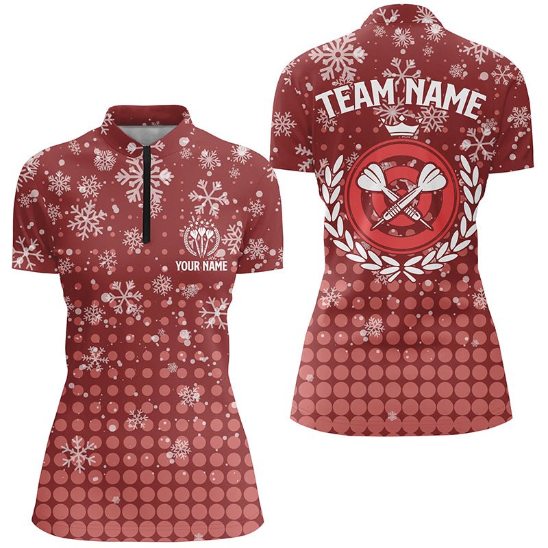 Dames Rode Kerst Sneeuwvlok Darts 1/4 Zip Shirt G465