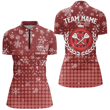 Dames Rode Kerst Sneeuwvlok Darts 1/4 Zip Shirt G465