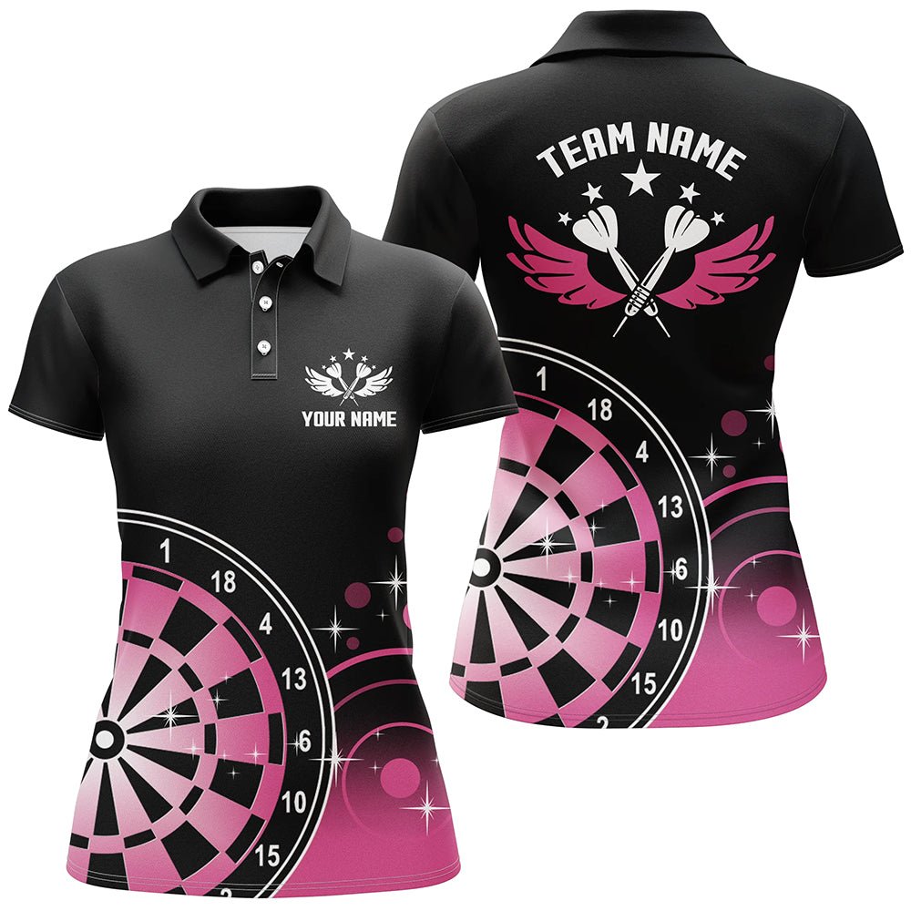 Dames Darts Polo Shirt in Zwart en Roze Q874