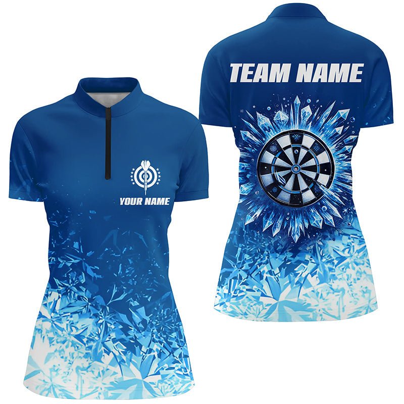 Dames IJsblauwe Darts Poloshirt met Rits L1442