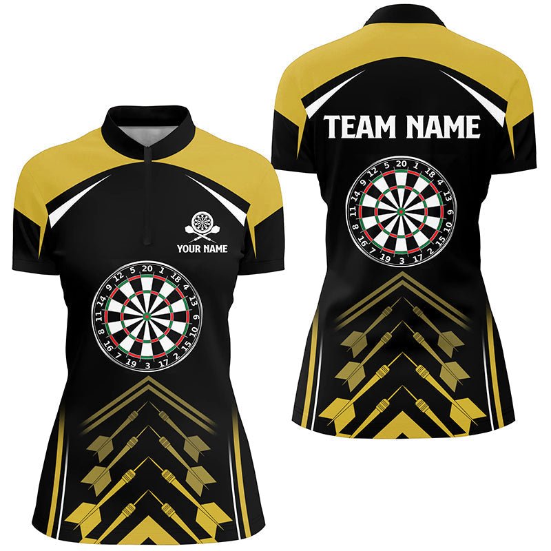 Geel en Zwart Dartshirt met Rits voor Dames L1466