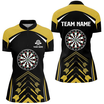 Geel en Zwart Dartshirt met Rits voor Dames L1466