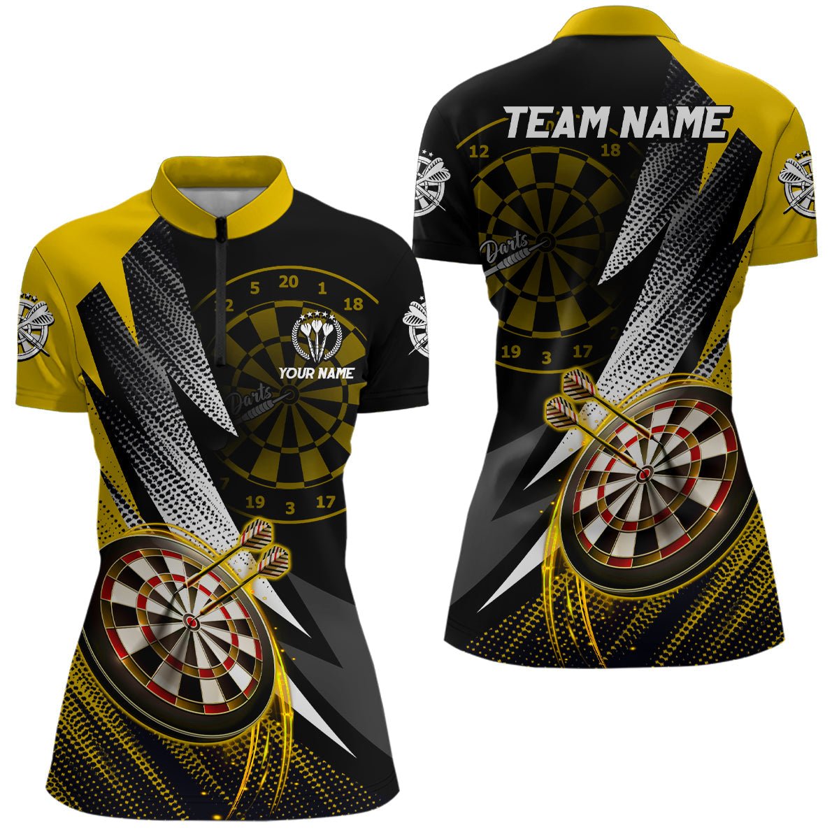 Geel en Zwart Darts Quarter-Zip Trui voor Dames L1325