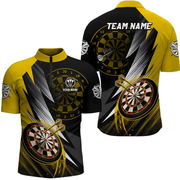 Geel en Zwart Dartshirt met Rits voor Mannen L1325
