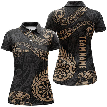 Dames Polo Shirt met Gouden Hawaïaanse Tribal Vlammen Y732