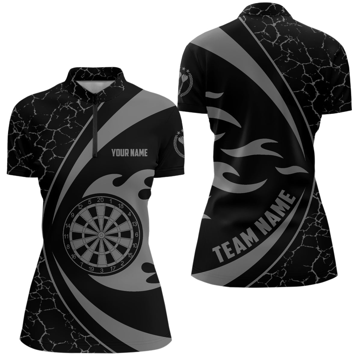 Dames Grijze Dart Shirt met Vlammen D53