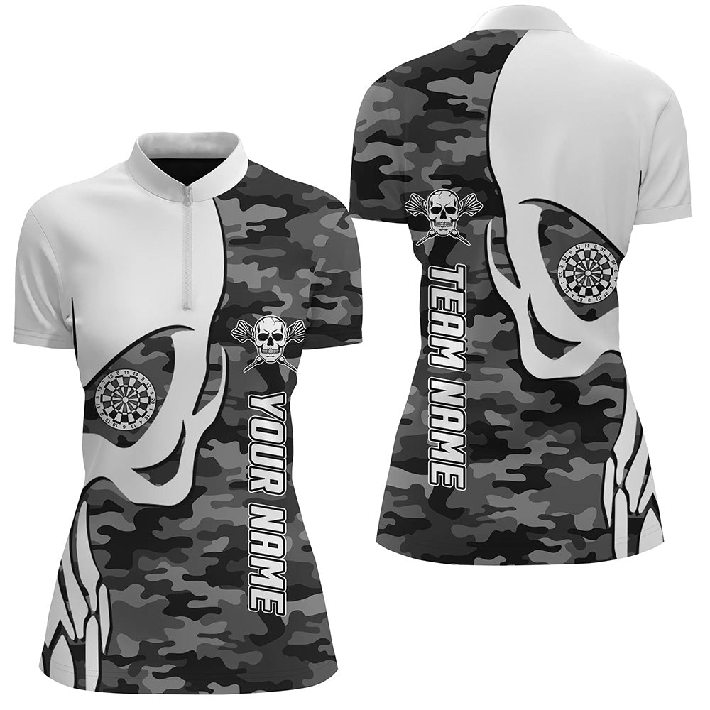 Dames Grijze Camouflage Skull Darts 1/4 Zip Trui P824